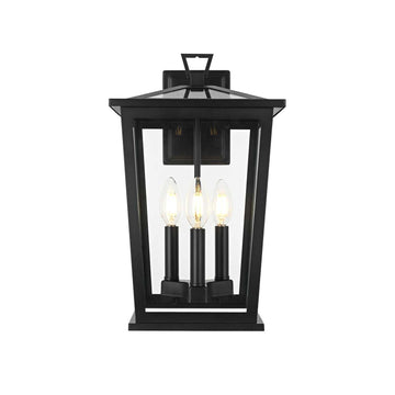 Cayman Three Light Outdoor Wall Sconce Black by Lighting Design – Iron, Black, Model OD332W16BK