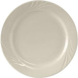 Tuxton China YEA-102 Plate, 10-1/4" Diameter, Round, Wide Rim, Embossed, Microwave and Dishwasher Safe, Oven Proof, Fully Vitrified, Ceramic, TuxCare, Healthcare, Monterey, Pack of 12
