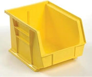 QUANTUM STORAGE SYSTEMS Quantum Storage QUS239YL Heavy-Duty Stackable Plastic Storage Bins for Workshop, Warehouse & Garage, Ultra Stack & Hang, 11" x 9" x 7", Yellow, 6-Pack