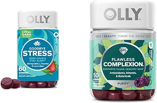 OLLY Goodbye Stress Gummy, 60 Count & Flawless Complexion Gummy, 50 Count Skin Support Supplement Bundle