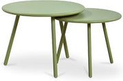 Kari Outdoor Coffee Table, Round, Nesting Two-Piece, All-Steel Frame, Water Resistant, Green - Set of 2