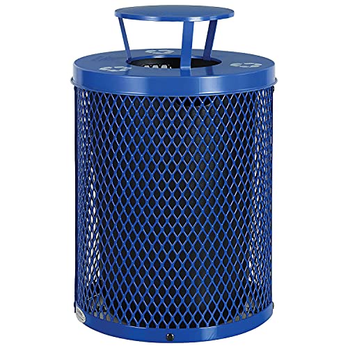 Thermoplastic Mesh Recycling Receptacle w/Rain Bonnet Lid by Global Industrial – 23.5" L x 23.5" W x 40.5" H, 32.0 gallons, Steel, Blue, Model 261960BL