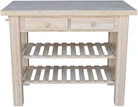 Furnifact Unfinished Kitchen Island with Wipe-Clean Surface and Spacious Storage