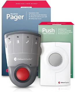 Bellman & Symfon Push Button Notification System - Wireless and Caregiver Call Button, Alert with Vibrations (Push Button TX + Pager RX) - Smart Home Signaling Devices for Deaf, Hard of Hearing