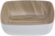 HUBERT White Serving Bowl with Light Wood Inside- 6 1/2"L x 6 1/2"W x 2"H