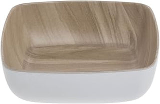 HUBERT White Serving Bowl with Light Wood Inside- 6 1/2"L x 6 1/2"W x 2"H