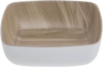 HUBERT White Serving Bowl with Light Wood Inside- 6 1/2"L x 6 1/2"W x 2"H