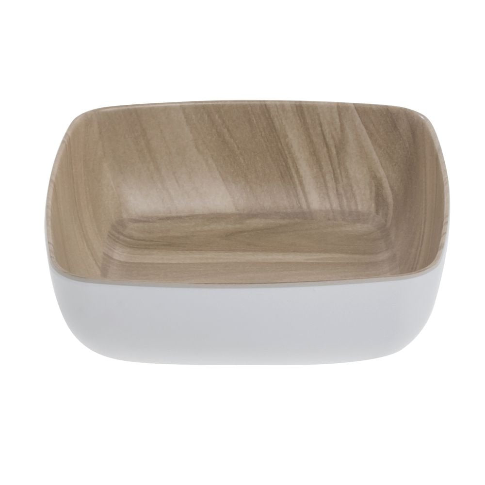 White Serving Bowl with Light Wood Inside- 6 1/2"L x 6 1/2"W x 2"H by HUBERT – Melamine, White, Model M2356-WHITE