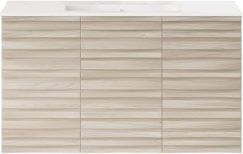 Swiss Madison Cascade 36" Wall-Mounted Bathroom Vanity in White Oak with 3-Hole Widespread Sink Top