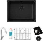 Elkay Quartz Classic 24-5/8" x 18-1/2" x 9-1/2" Single Bowl Undermount Sink Kit with Filtered Faucet Black