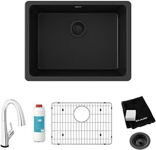 Elkay Quartz Classic 24-5/8" x 18-1/2" x 9-1/2" Single Bowl Undermount Sink Kit with Filtered Faucet Black