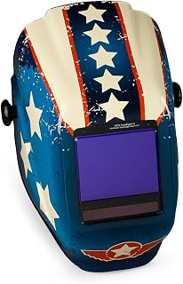 Jackson Safety Welding Helmet, Digital Variable Auto Darkening Filter, Stars and Scars Design, Lightweight Protective Welder Face Mask with Light HLX100 Shell, Unisex, Universal Size, 46118