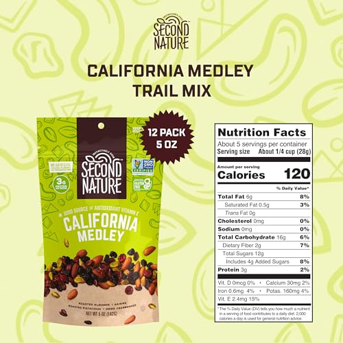 Second Nature California Medley / 5 Ounce (Pack of 12) / Small Pouch Snack & Trail Mixes