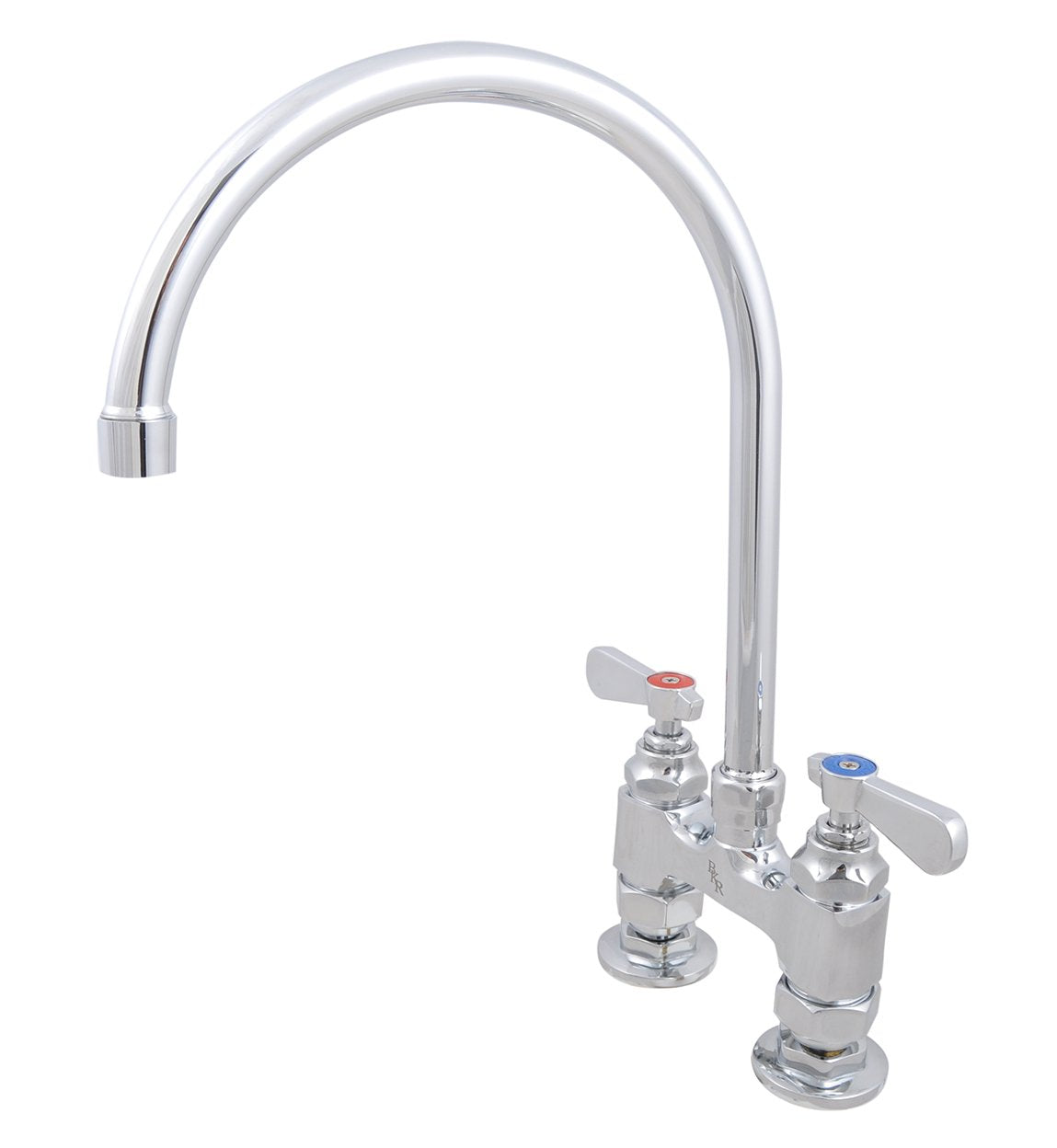 BK Resources OptiFlow Heavy Duty 4" On Center Deck Mount Faucet with 8" Gooseneck Spout – Stainless Steel, Chrome, Model BKF4HD-8G-G