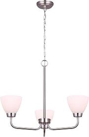 Canarm NOAH 3-Light Chain Chandelier with Flat Opal Glass, Elegant Modern Lighting Fixture for Dining Room, Living Room, or Entryway