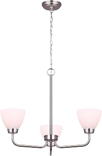 Canarm NOAH 3-Light Chain Chandelier with Flat Opal Glass, Elegant Modern Lighting Fixture for Dining Room, Living Room, or Entryway