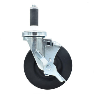 BK Resources 5" Hard Rubber 1" Expanding Stem Swivel Caster for Work Tables with Top Lock Brake – 5", Silver, Model 5SBR-1RA-HR-TLB