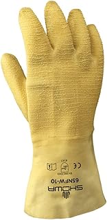 SHOWA 65NFW Fully Coated Natural Rubber Latex General Purpose Work Glove with Cotton Liner, Rough Grip, 12" Length, Large (12 Pair)