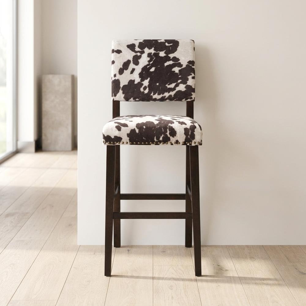 Brown Pine and Hardwood Bar Stool with Microfiber Seat by Furnifact – Pine, Local Hardwood, Plywood, Birch, Ca Foam, Microfiber, Rubberwood,MDF, Brown
