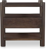 Solenis Nightstand, Solid Acacia Wood, Cross Joinery, Open and Closed Storage, Single Drawer, Brown