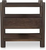Devin Nightstand, Solid Acacia Wood, Cross Joinery, Open and Closed Storage, Single Drawer, Brown