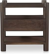 Devin Nightstand, Solid Acacia Wood, Cross Joinery, Open and Closed Storage, Single Drawer, Brown