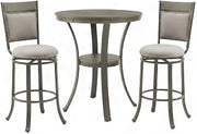 Furnifact Ash Veneer Pub Table and Chairs Set of 3, High Top Bar Table with Swivel Stools Bar Height Dining Kitchen, Pewter