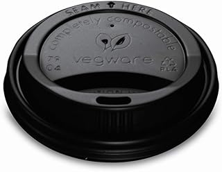 Vegware 79-Series Compostable Coffee Cup Lids, Case of 1000, Fits all 79-Series Cups, Black Hot Cup Flat Lids, Plant Based CPLA Plastic, Disposable