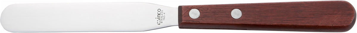 Winco Blade Bakery Spatula, 4.25-Inch, Stainless Steel, Brown | Dishwasher safe, Non-slip handle, Oval tip, Flexible blade, Great for Griddles, Burgers, Eggs and Kitchen Prep