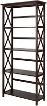 Furnifact Walnut Bookcase with Open Shelving, Durable Wood Construction, Contemporary Style for Home Office or Living Room Storage