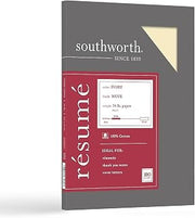 Southworth 100% Cotton Résumé Paper, 8 1/2" x 11", 24 Lb, 100% Recycled, Ivory, Pack of 100
