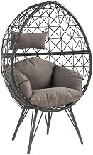 Light Gray Fabric and Black Wicker Patio Lounge Chair with Durable Frame, Comfortable Seating for Outdoor Living