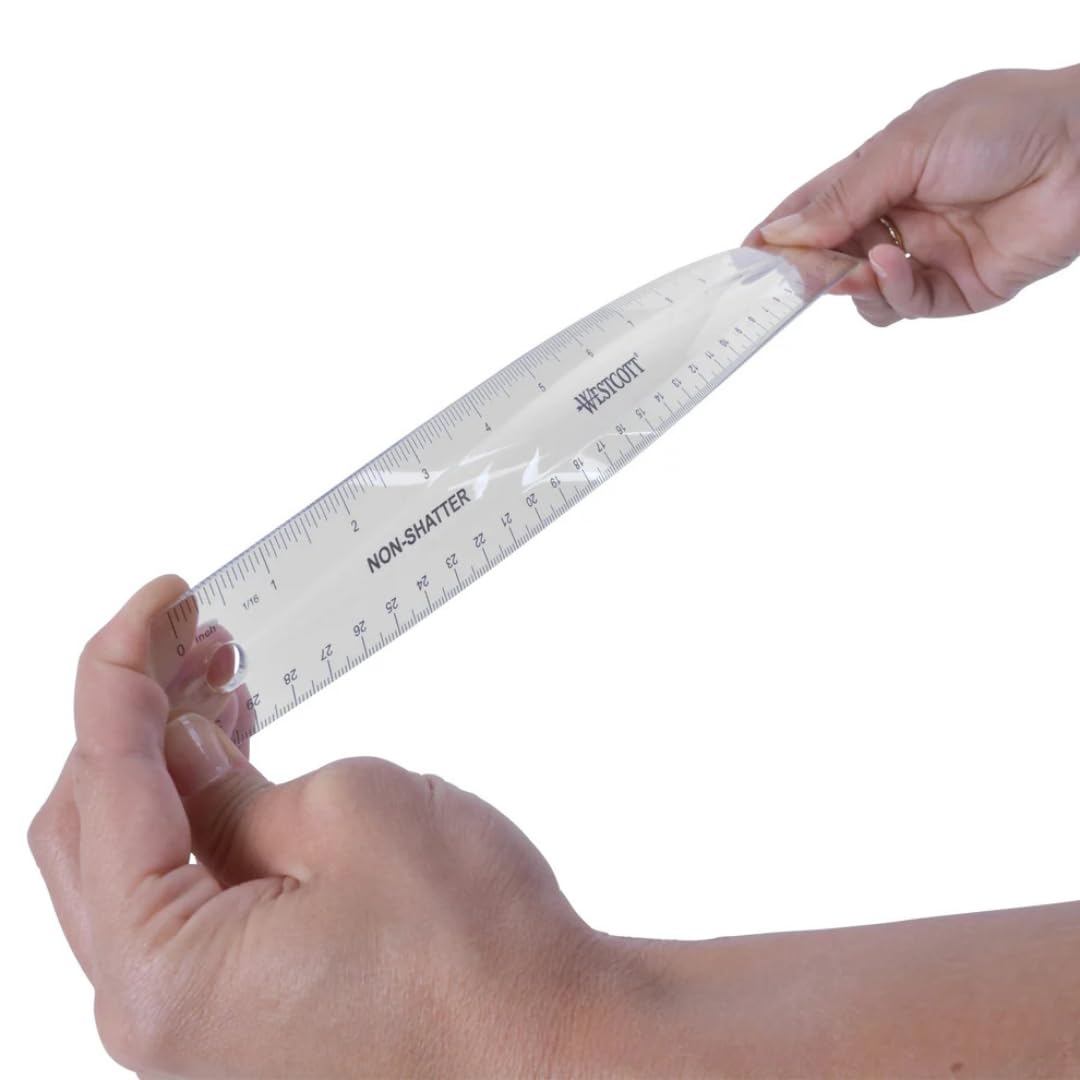 Shatterproof Flexible Ruler by Westcott – 12", Plastic, Clear, Pack of 12, Model 13862