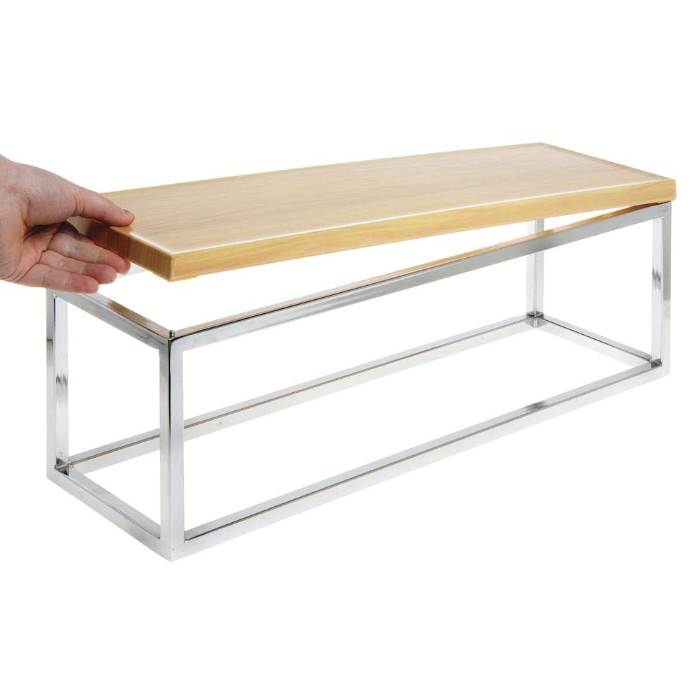Cerve Collection Chrome Display Riser with Butcher Block Top - 7"H by HUBERT – Metal, Grey, Model 65628+40377
