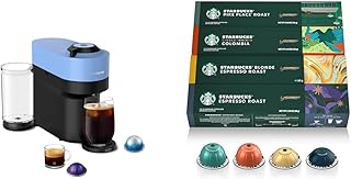 Nespresso Vertuo Pop+ Coffee and Espresso Machine by De'Longhi, Pacific Blue + Starbucks Capsules