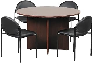 Boss Office Products 42" W Conference Table with 4 Stacking Chairs in Mahogany