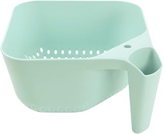 Tovolo Elements Square Colander with Handle Strainer Basket for Pasta Fruit Berries Veggies, Easy to Clean BPA Free Heat Resistant Plastic Colander with Spout 3 Quart Kitchen Strainer, Mint Green