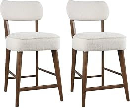 Starlight Canyon Home Boucle Fabric-Upholstered Counter Bar Stools Mid-Century Modern Set of 2, Kitchen Counter Height Island Chairs, Walnut