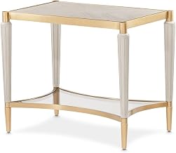 Michael Amini St. Charles Dove Gray End Table Solid and Manufactured Wood Poplar Solids Construction Single Piece Durable Design for Living Room and Bedroom Use