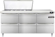 DL72-18M-D Designer Line Mighty Top Sandwich Unit, 72" W, With 18 Pan Top Openings & Six Drawers