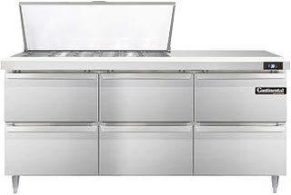 DL72-18M-D Designer Line Mighty Top Sandwich Unit, 72" W, With 18 Pan Top Openings & Six Drawers