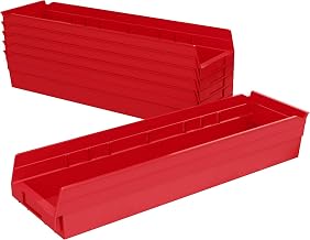 Akro-Mils 30164 Heavy Duty Plastic Shelf Bins, 24"x 6.5"x 4", Red, 6-Pk | Heavy Duty Nesting Storage Bins for Garage, Closet, Refrigerator, Kitchen, Cabinet, Drawer Organization, Pantry Organization