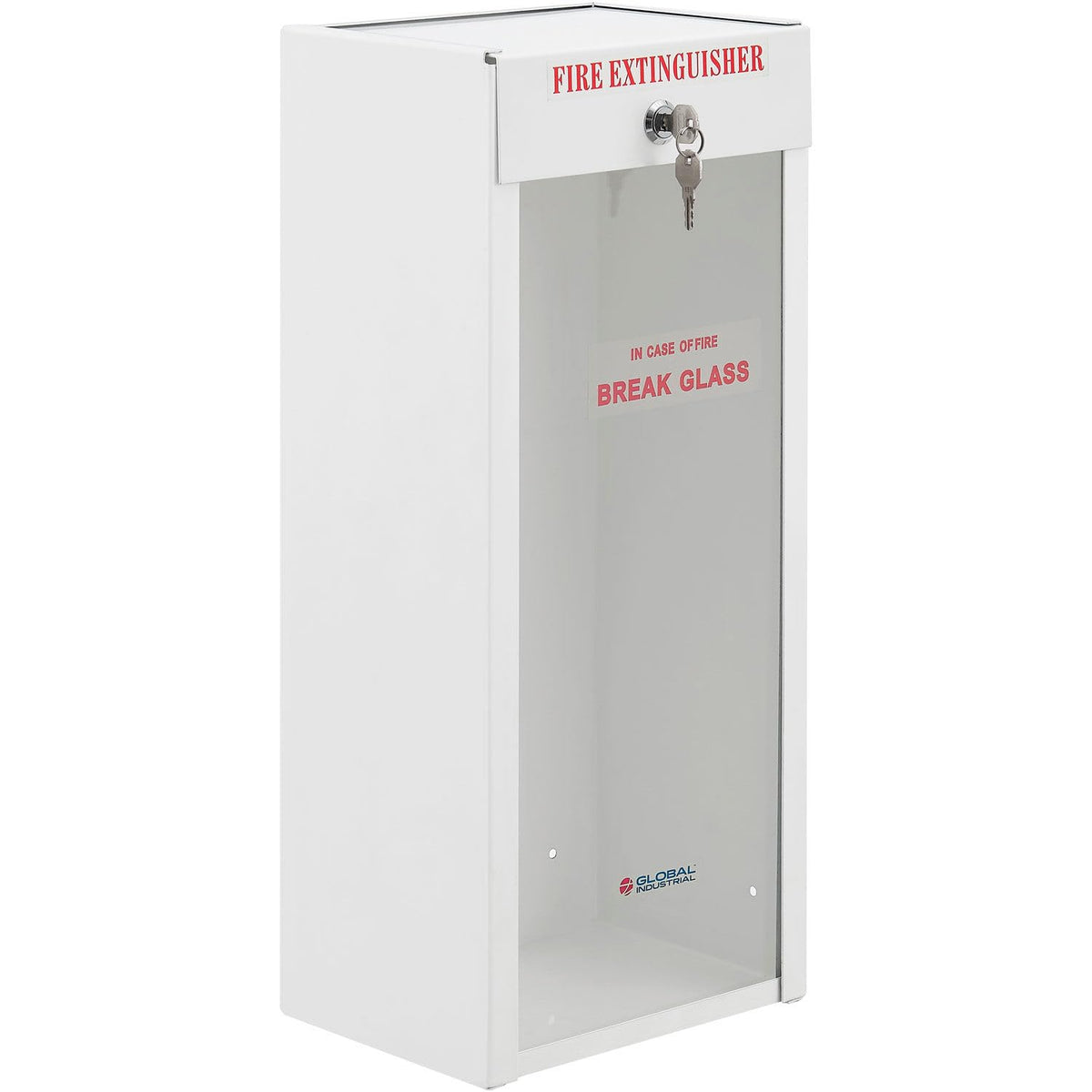 Lockable Steel Fire Extinguisher Cabinet with Breakable by Global Industrial – Steel, White, Model 670600