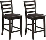 Furnifact Faux Leather-Upholstered Counter Stools with Ladder Back, Set of 2, Counter Height Bar Stools for Kitchen Island, Cappuccino