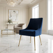 Velvet-Upholstered Side Chair with Gold Stainless Steel Legs by Starlight Canyon Home – Velvet, Navy