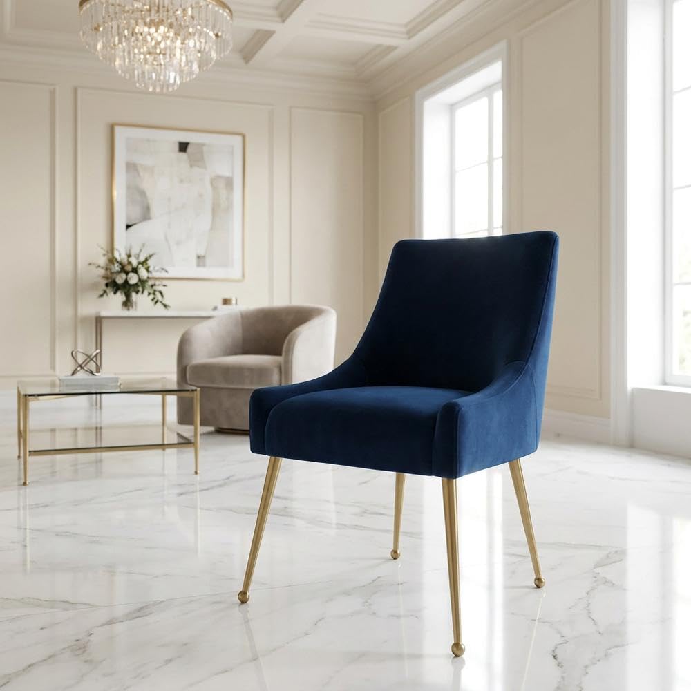 Velvet-Upholstered Side Chair with Gold Stainless Steel Legs by Starlight Canyon Home – Velvet, Navy