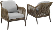 Light Brown Wicker Outdoor Patio Chairs Set of 2 with Light Gray Cushions, Balcony Chairs, Outdoor Porch Seating