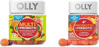 OLLY Multi + Probiotic Adult Multivitamin Gummy, 1 Billion CFUs, Digestive and Immune Support & Probiotic + Prebiotic Gummy, Digestive Support and Gut Health, 500 Million CFUs, Fiber