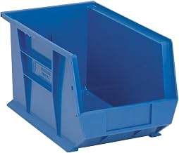 Quantum Storage QUS242BL Heavy-Duty Stackable Plastic Storage Bins for Workshop, Warehouse & Garage, Ultra Stack & Hang, 14" x 9" x 8", Blue, 12-Pack