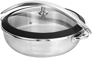 5994RBH 4 Quart Orbit Chafing Pot, Round, 15-1/2" Diameter x 10"H, Black Rubber Edge, Hammered Finish